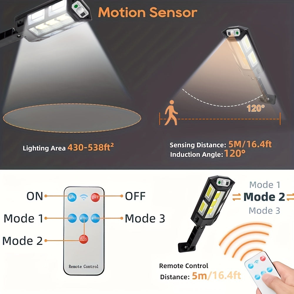 1 Solar Street Light with Remote Control, Motion Sensor, Energy Efficient for outdoor lighting.