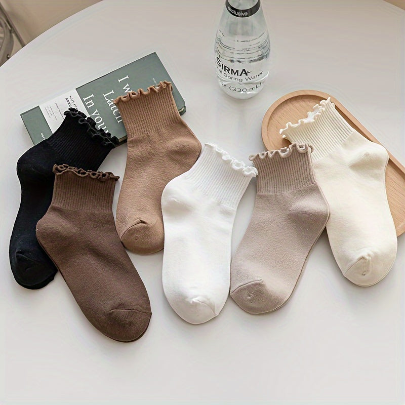 6 pairs of lettuce trim socks: sweet and comfy solid short socks for women.