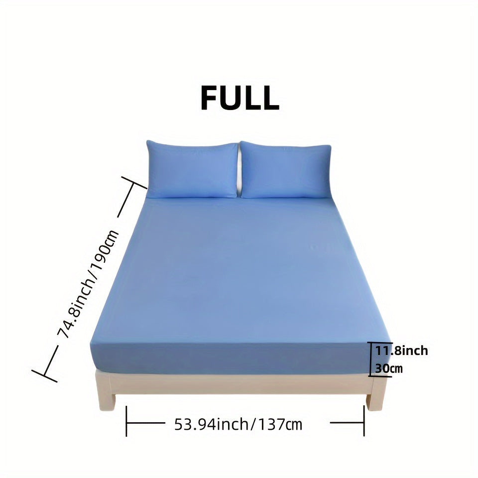 Soft and breathable 1-piece polyester fitted sheet (pillowcase not included) in a solid color. Comfortable and skin-friendly mattress protector suitable for all seasons.