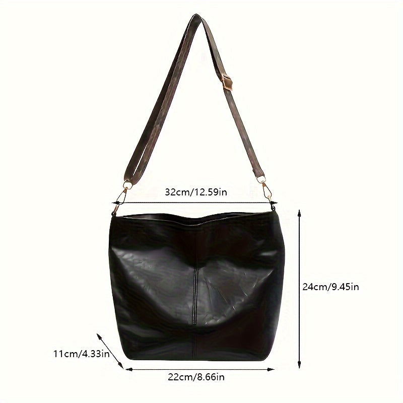 Chic 2024 Summer Fashion Bucket Bag for Elegant Ladies, Dark Brown/Black with Wide Shoulder Strap and Zipper Closure, Polyester Lined