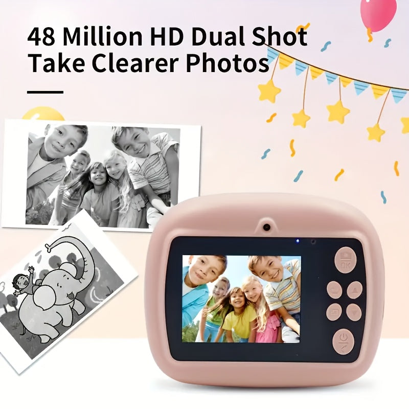 Youth HD Dual-Camera Digital Toy - DIY Photo & Video, Games, Print Mode - Pink/Blue, USB Rechargeable