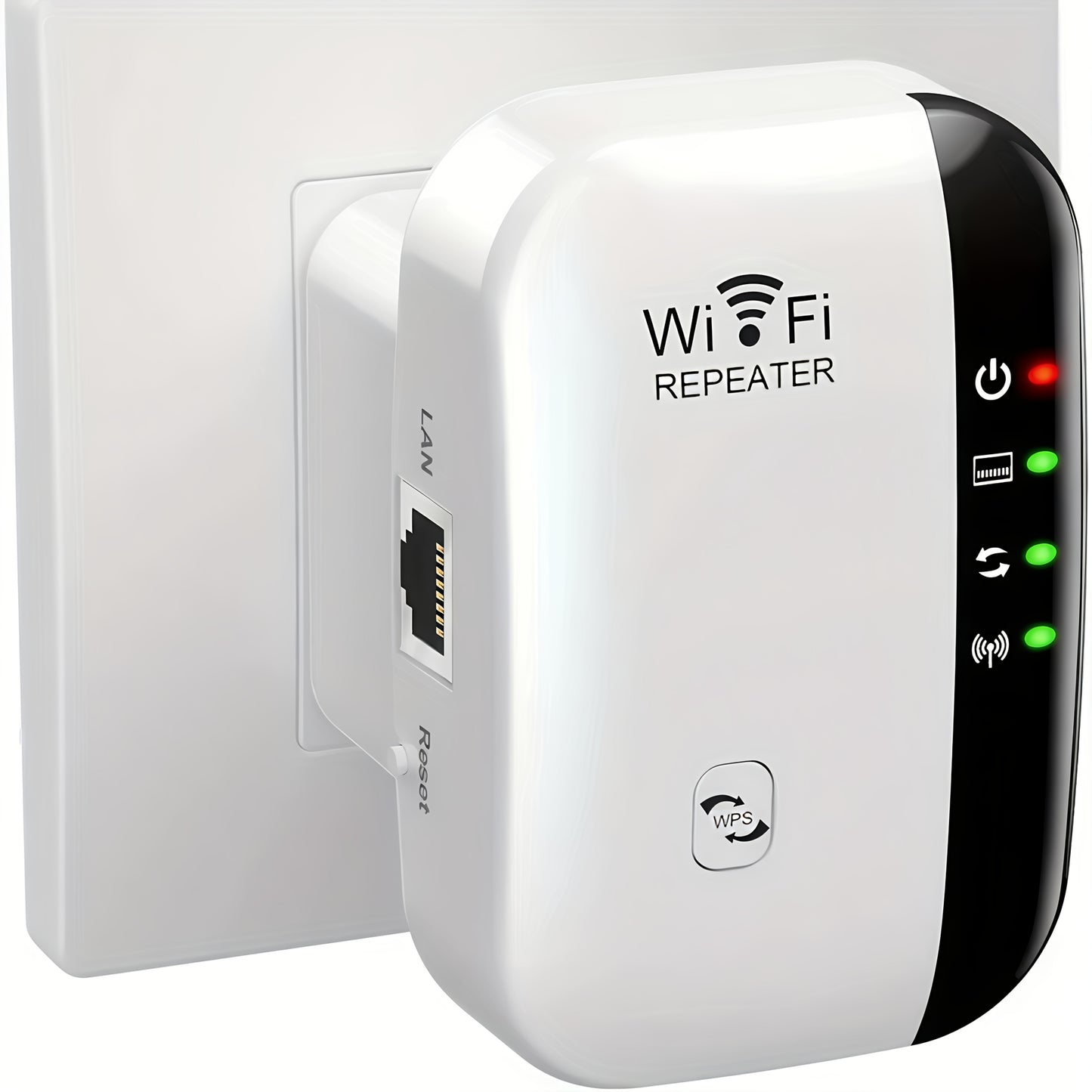 Dual-mode Wifi signal booster doubles as a router, boosting signal to 1200Mbps on 2.4 & 5Ghz bands, supporting 35 devices. Features 4 modes, one-click setup, 4 antennas for 360° coverage