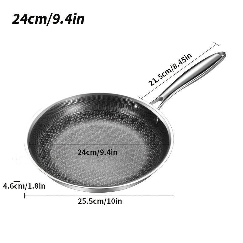 Stainless Steel Non-Stick Frying Pan - Available in Multiple Sizes (19.81cm, 23.88cm, 27.94cm) - Hand wash recommended - Suitable for Smooth Surface Induction Cooktops - Durable Kitchen Cookware for Gas, Eggs, Pancakes, and Steaks.