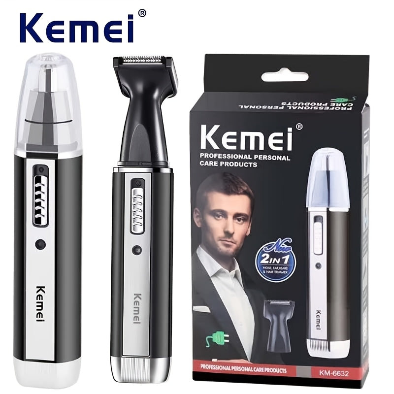 Kemei 4-in-1 grooming kit: USB rechargeable nose & ear hair trimmer, beard & eyebrow razor, men's personal care tools with nickel battery, ≤36V operating voltage.