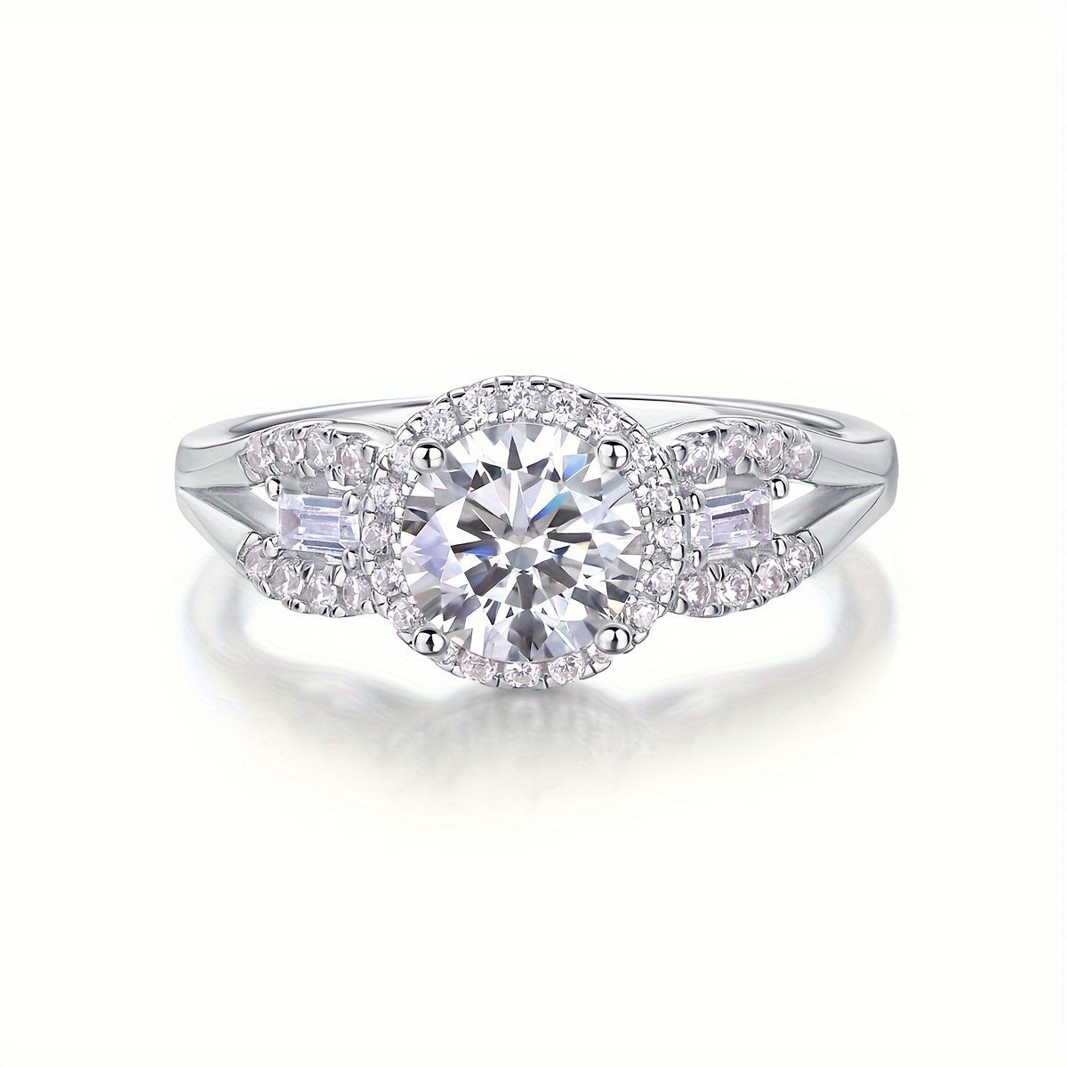 925 Sterling Silver Promise Ring featuring a 1ct Moissanite stone with an 18k Gold Plated Classy Halo Design. This High Quality Engagement or Wedding Ring comes with a Certificate of Authenticity and a Gift Box included.