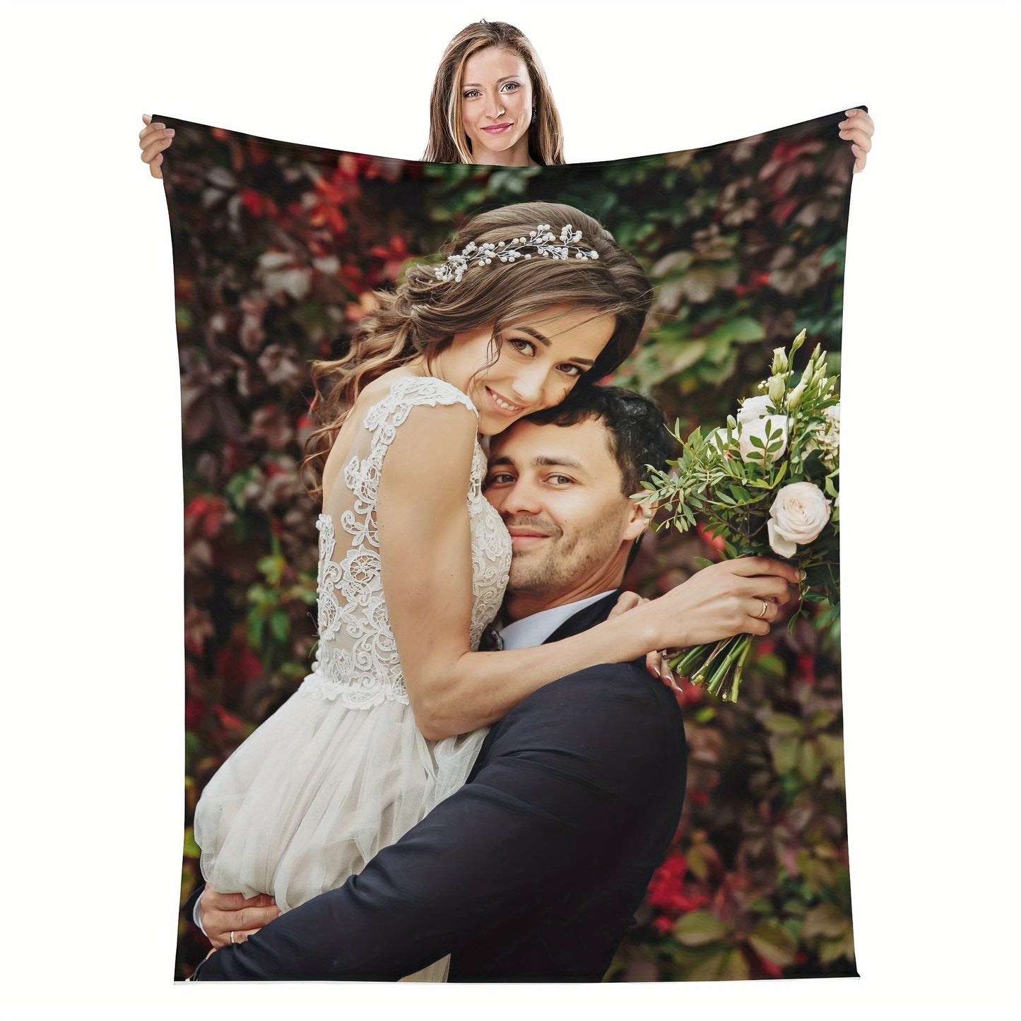 Personalized Wedding Anniversary Throw Blanket - Ideal Present for Spouse, Partner, Significant Other - Size: 127.0x152.4cm - Customized Photo Blanket - Easy to Clean - Made of Soft Flannel - Suitable for Ages 14+