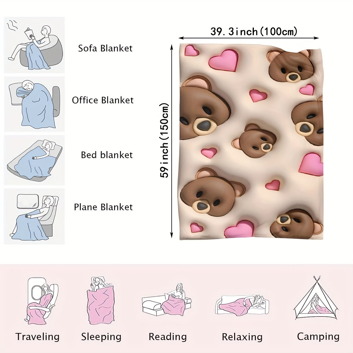 Get your hands on this adorable bear-patterned blanket for ultimate comfort! Made from super soft materials, this high-definition patterned blanket is perfect for any room in the house, as well as for traveling or giving as a thoughtful gift.