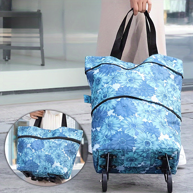 Portable Shopping Bag with Wheels, Large Capacity and Zipper Closure