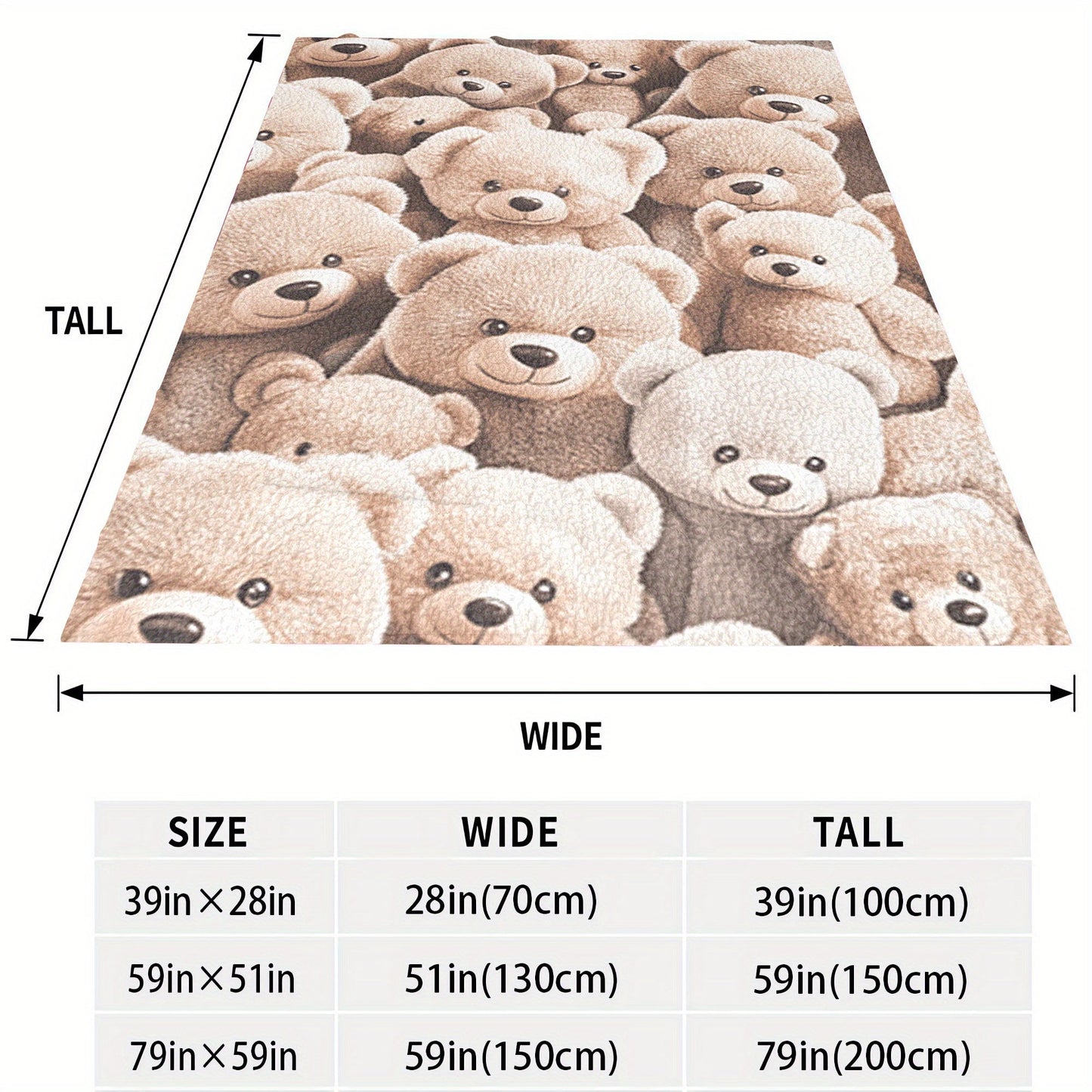 Soft and Cozy Cartoon Teddy Bear Print Flannel Throw Blanket - Perfect for All Seasons, Quilted Polyester Bedding with a Contemporary Design, Versatile and Hypoallergenic, Great Christmas Gift for Loved Ones