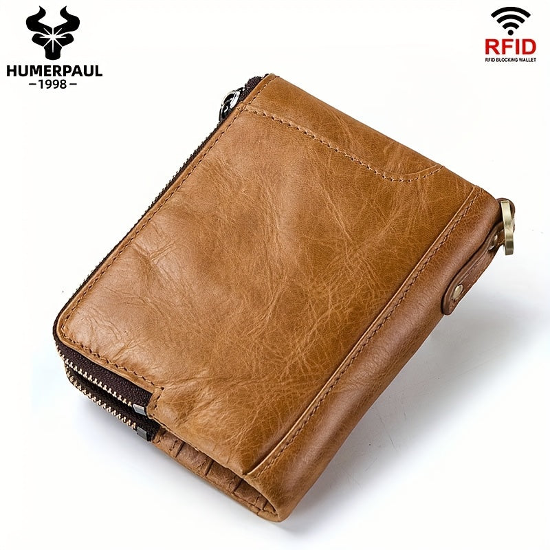 Large capacity multi-function clutch wallet made of genuine leather with zipper pocket and snap closure, suitable for casual style. Dry clean only, no printing, and edge painted.