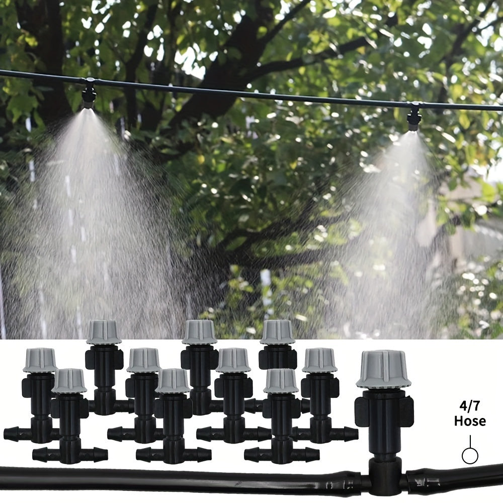 10-20M Automatic Watering System with Portable Mist Fog Nozzles, Garden Hose Spray Head and Tee Connector. Universal in Europe and America, Plastic construction, No electricity required