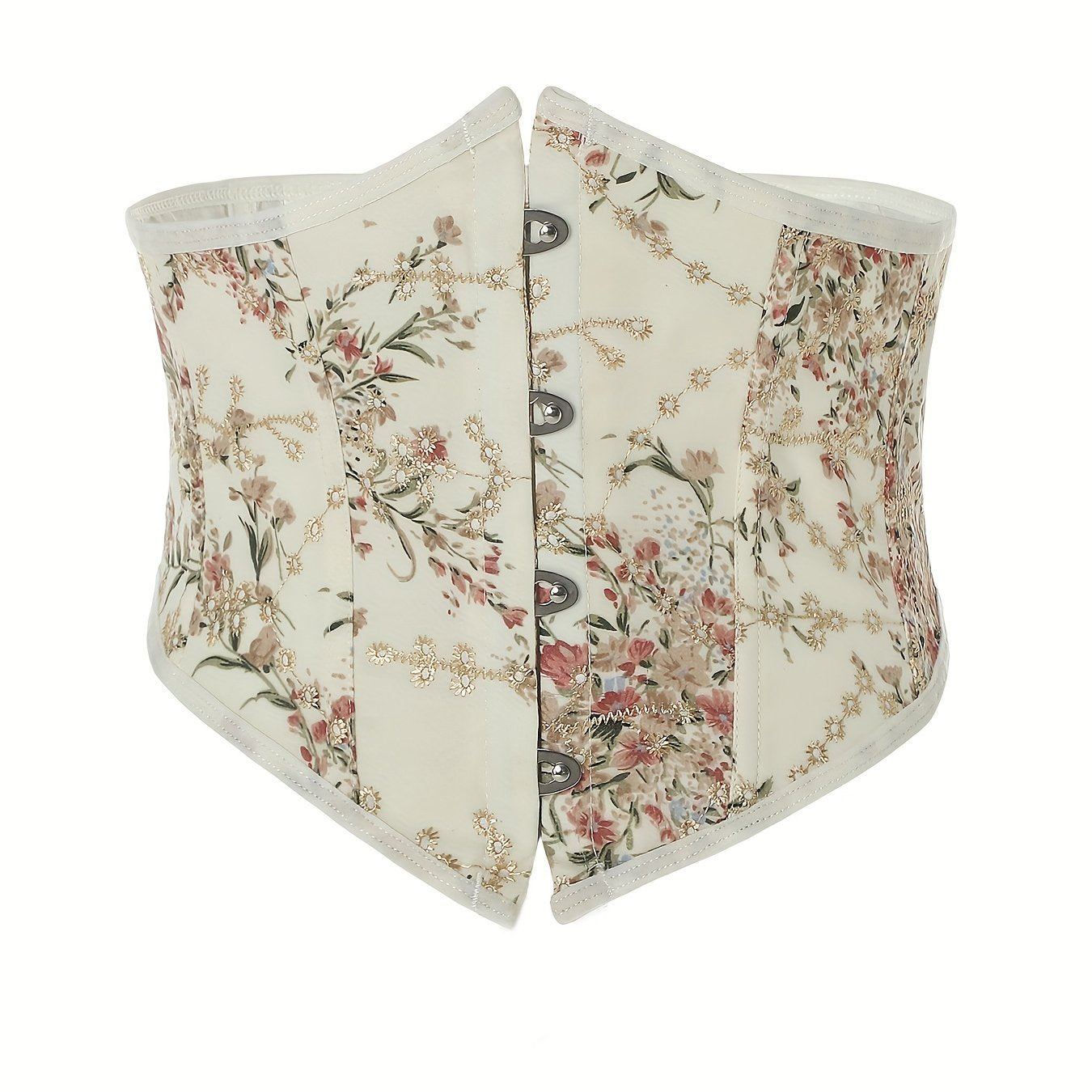 Women's elegant floral pattern girdle with lace-up back and buttons, a stylish and sexy fashion design.