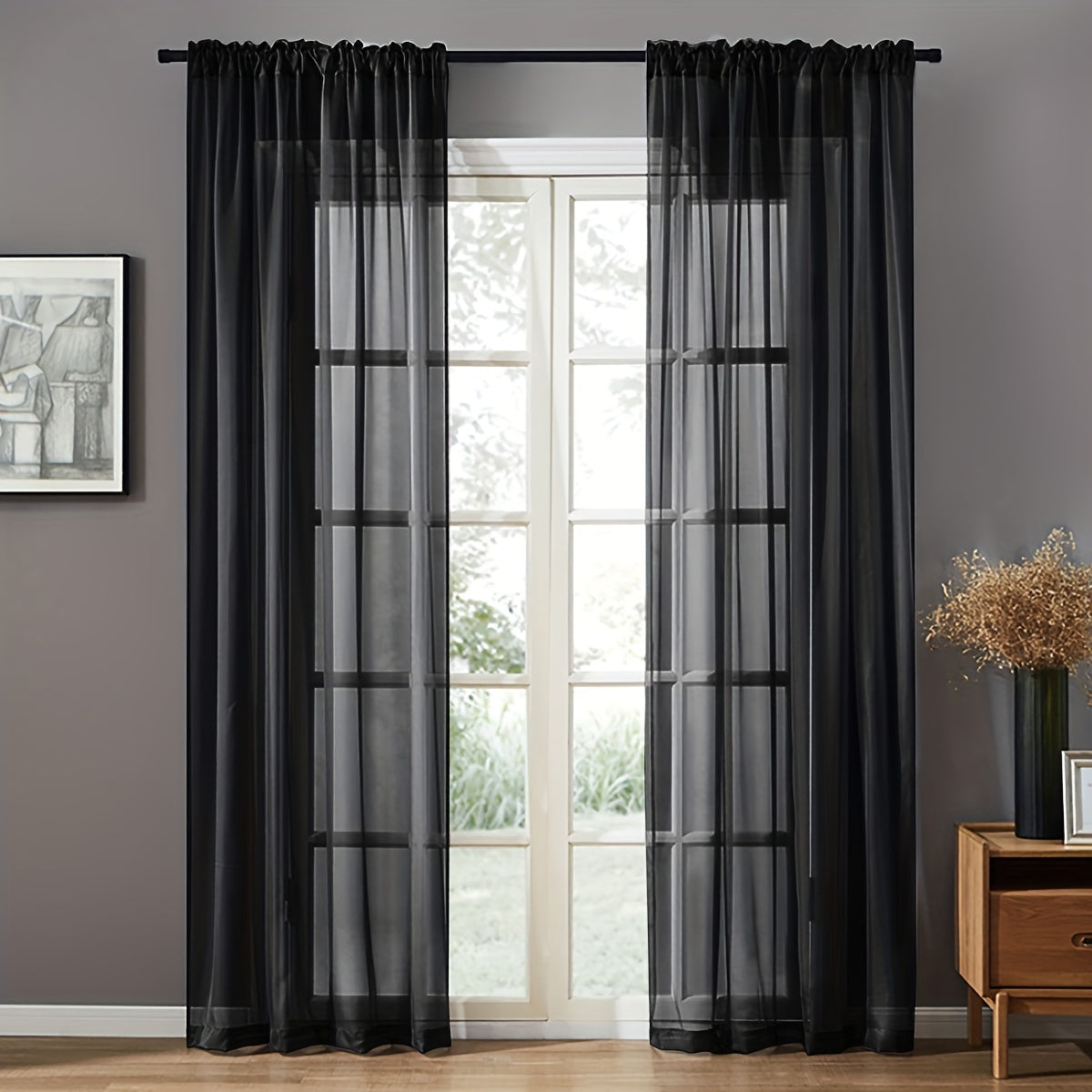 Single Contemporary Semi-Sheer Curtain Panel made from Woven Trilon Fabric, with Rod Pocket Design for Living Room and Restaurant Home Decor – Machine Washable and Cordless