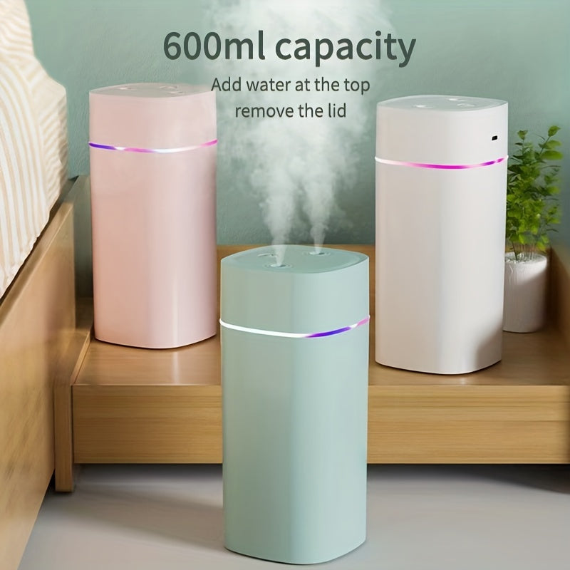 600ml USB Ultrasonic Air Humidifier for Home or Office, Dual Mist, Quiet Operation, Aromatherapy Compatible