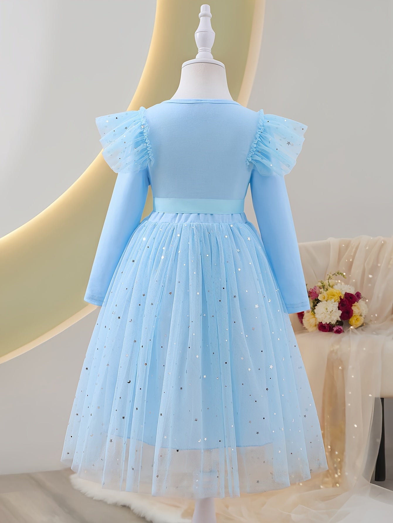 Coviviky Elegant Tulle Hem Uzun Yengli A-line Qizlar Kiyimi, Bahor va Kuz Partiyalari uchun Mukammal, Tasodifiy Sovg'a, Tashqi Kiymish