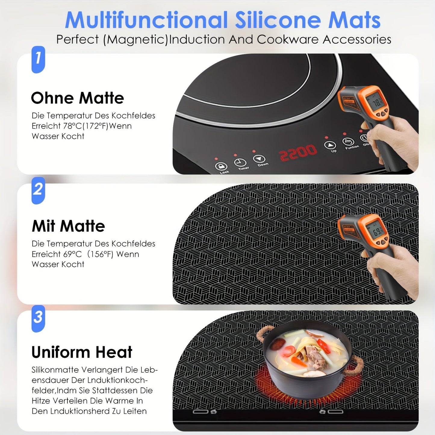 Non-Scratch, Heat-Resistant Stovetop Protector - Extra Large Silicone Induction Cooktop Mat with Polyurethane Fiber for Increased Longevity