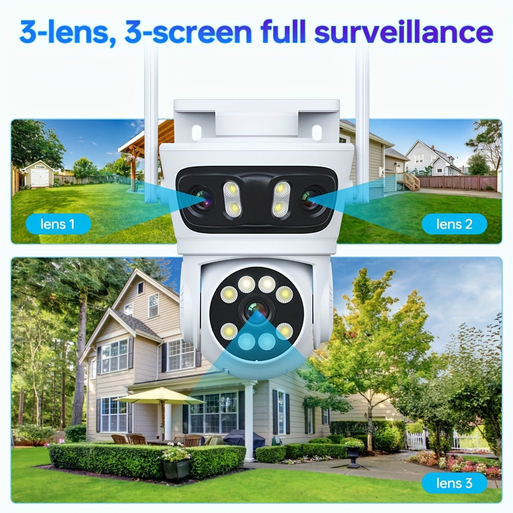 The ZHXINSD Triple Lens Outdoor Security Camera features wireless connectivity, color night vision, and auto tracking capabilities. With 2.4G WiFi compatibility, app control, and USB power supply, it is an essential home surveillance system.