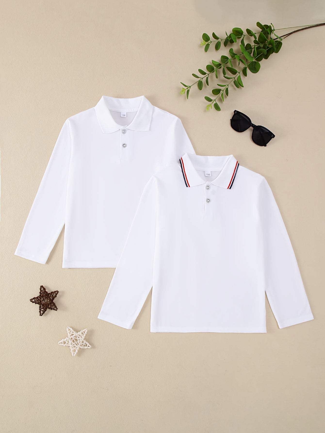 Boys Preppy Long Sleeve Lapel Shirt - 2-Pack for Spring and Autumn.