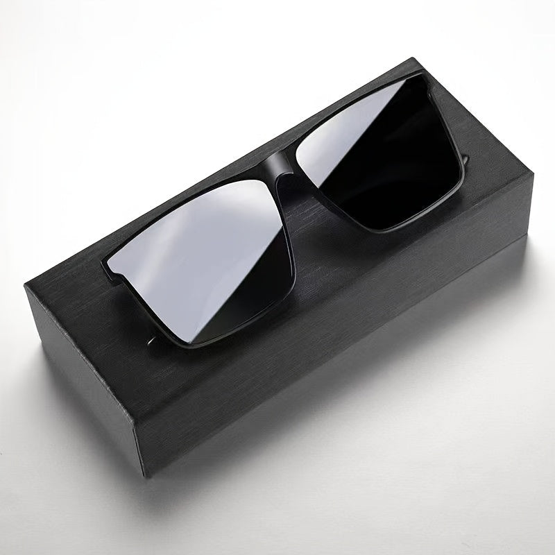 Mens' black square polarized fashion glasses for outdoor travel and driving.