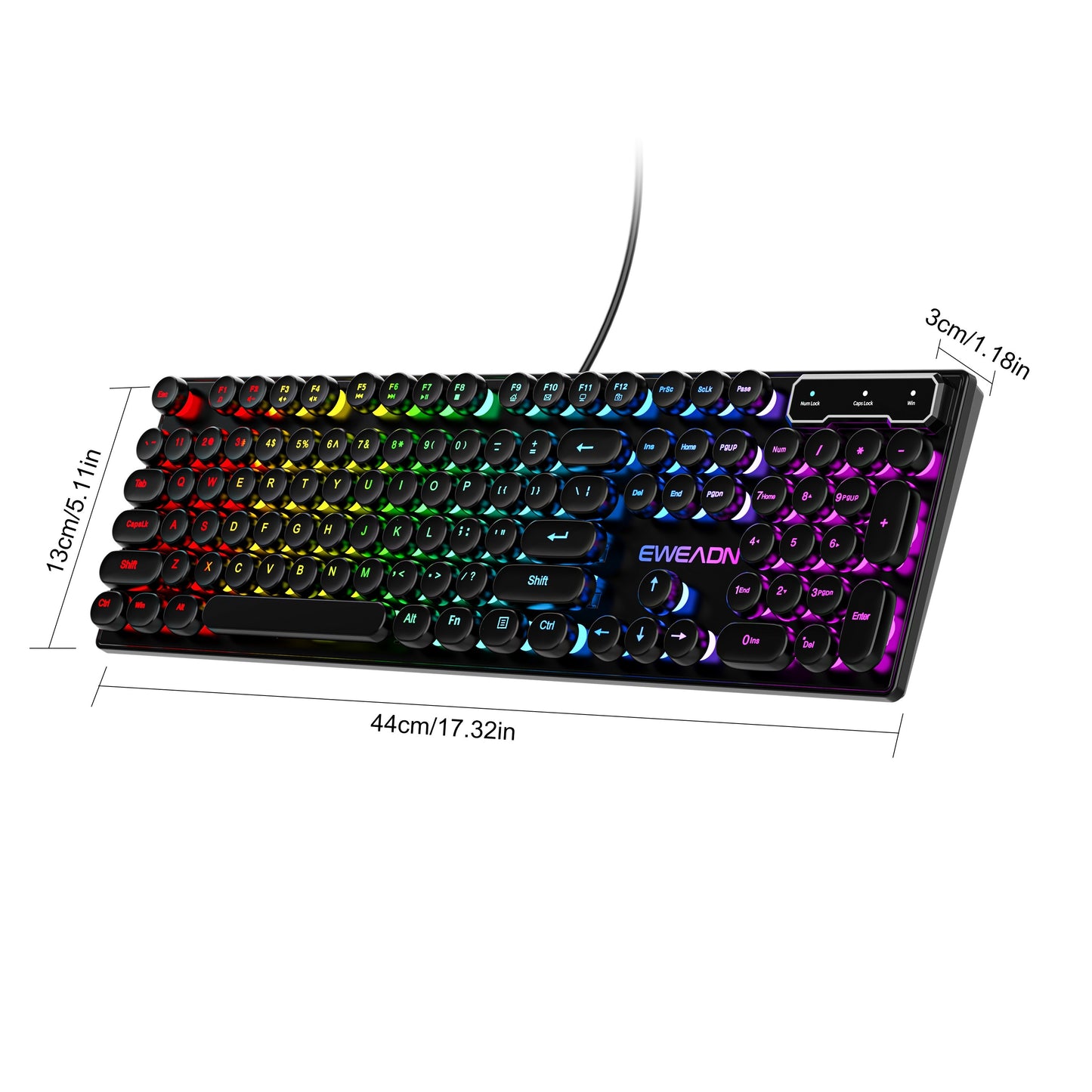 EWEADN GX330 Wired Gaming Keyboard with Retro Punk Style, RGB LED Backlit, Ergonomic Design, 104 Keys, USB Powered, Ideal for Gaming & Office Use.