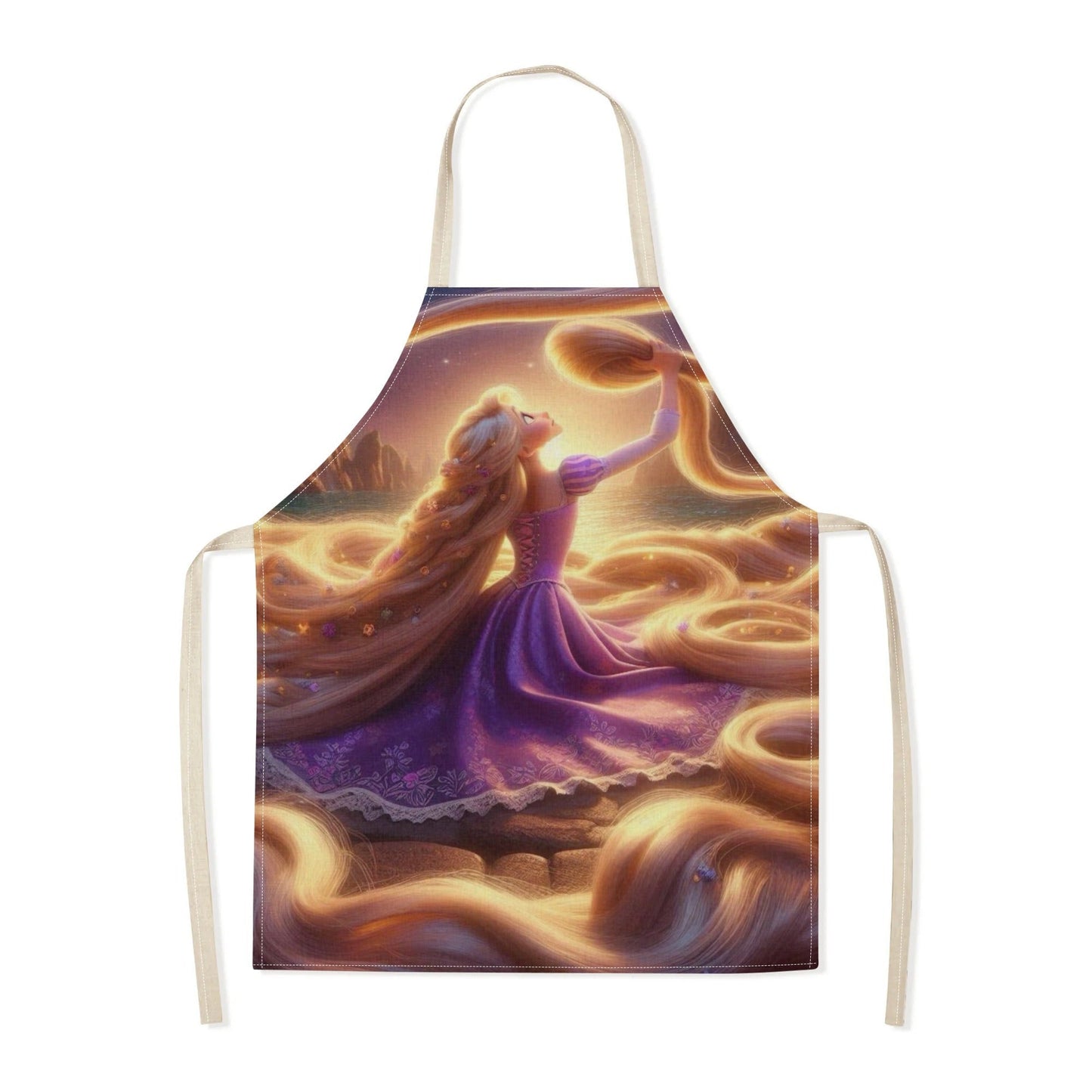 Waterproof apron with a Disney Cinderella theme - Stylish and sophisticated, made from polyester featuring a fairy tale print. Perfect for use in hotels, restaurants, supermarkets, fruit shops, milk tea stands, and at home.