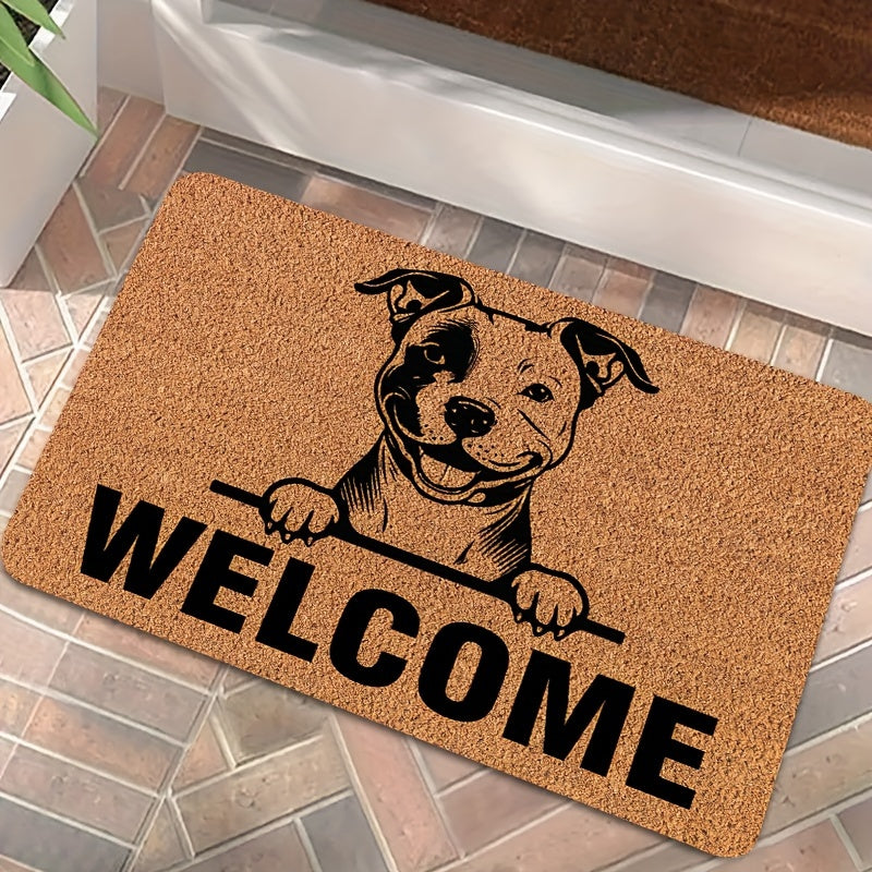 Durable Pit Bull Design Welcome Doormat - Stain-Resistant, Machine Washable, Low Pile Polyester Mat for Indoor/Outdoor Use - Easy to Clean Entrance Mat