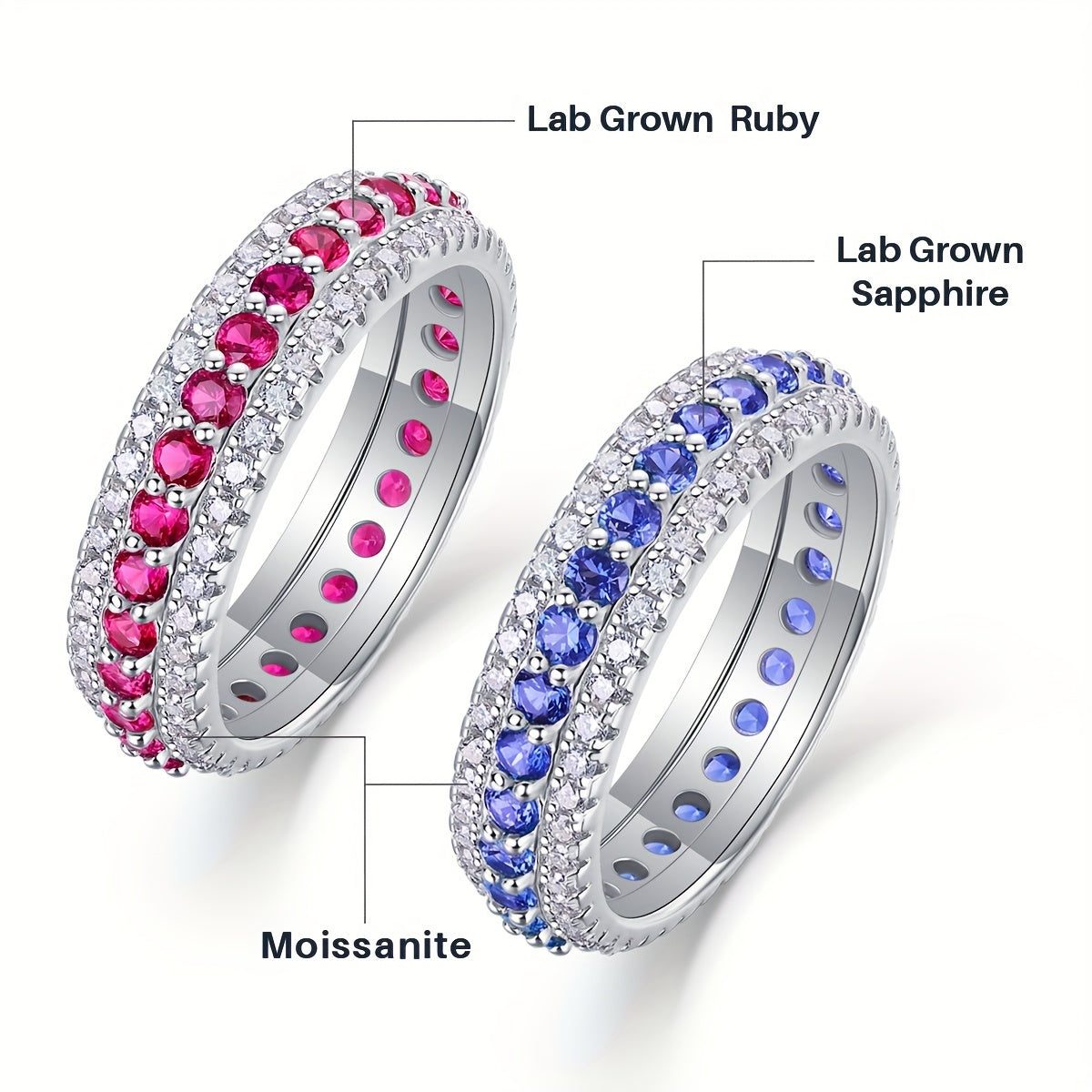 925 pure silver plated with 18K Gold, this Moissanite ring features laboratory-cultivated emerald, ruby, and sapphire. Perfect for both men and women, it is ideal for a variety of occasions including banquets, parties, official events, festivals