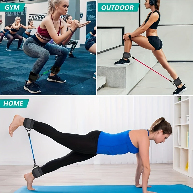 5 ankle resistance bands with straps for leg and hip training, muscle exercise, and yoga.