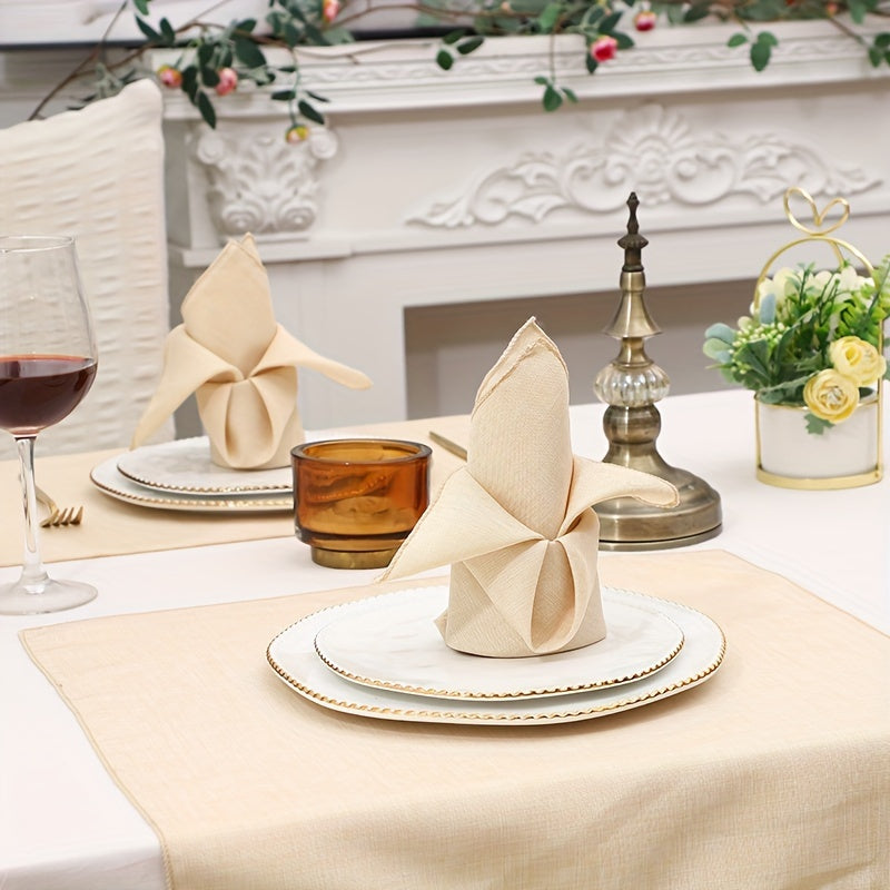 12 Elegant Beige Polyester Blend Dinner Napkins - 45.72x45.72 cm Square, Soft & Durable for Special Occasions