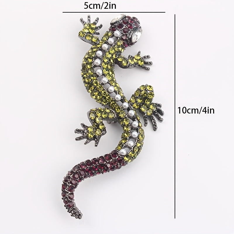 Sparkling Full Drill Lizard Lapel Pin in Vintage-Inspired Rhinestone Design, Unisex Fashion Accessory for Clothing and Bags