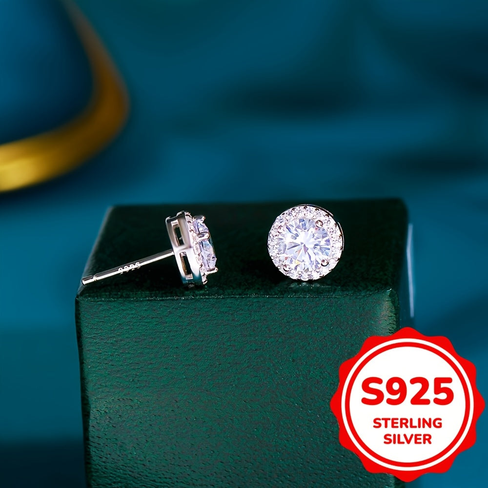 Stunning 925 Sterling Silver Stud Earrings featuring Shimmering 8mm Round Cut Cubic Zirconia - Ideal for Weddings & Special Occasions, Hypoallergenic, Presented in Gift Box, Transparent, Secure Claw Setting