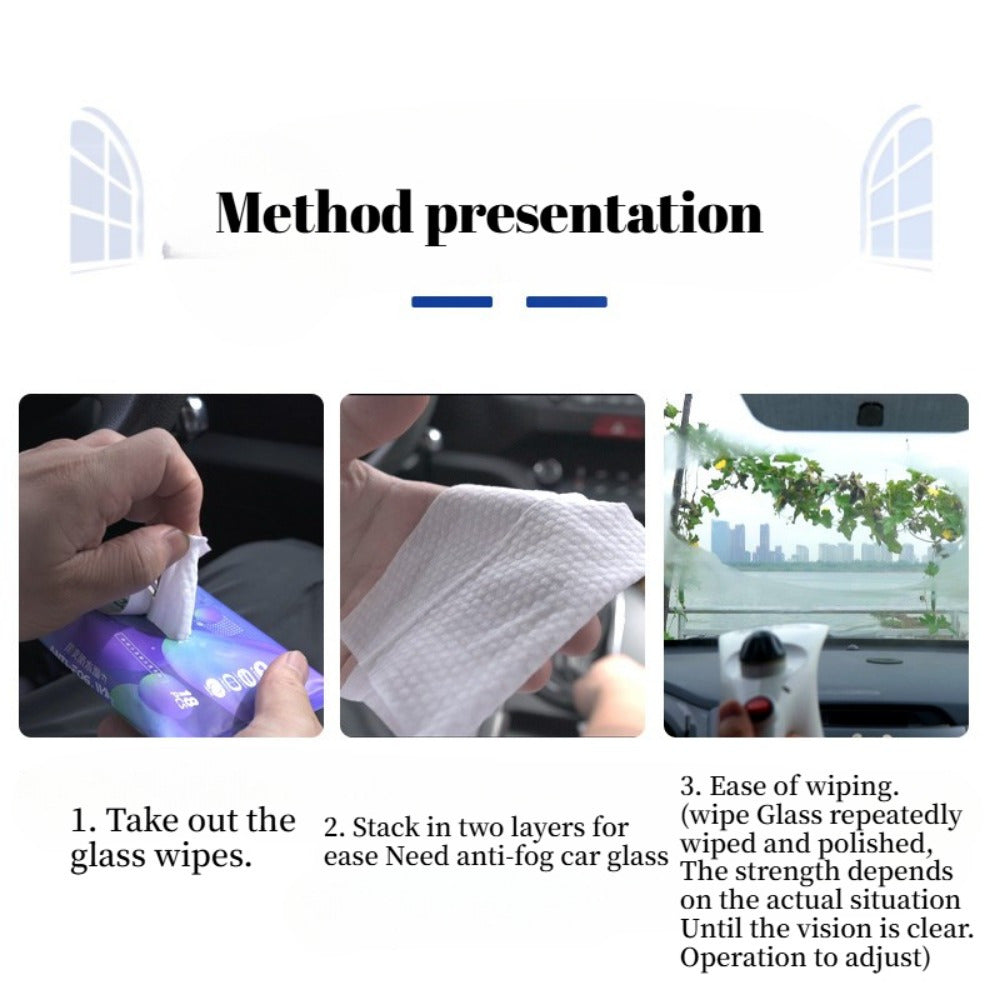 Get a pack of 18 Anti-fog Wipes that are made of Multifunctional Non-woven Single Sheets for easy cleaning of car windows and glasses. These wipes are portable, convenient, and provide a one-wipe solution.