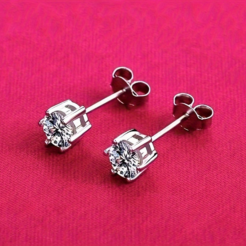 Classic 6-Prong Design Elegant Moissanite Stud Earrings For Women, Luxury Alloy Ear Piercing Jewelry Decoration, 1 Pair