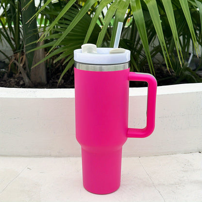 1 40oz Stainless Steel Double Wall Tumbler with Lid, Handle, Heavy Duty Water Bottle, Summer Drinkware & Kitchen Item.