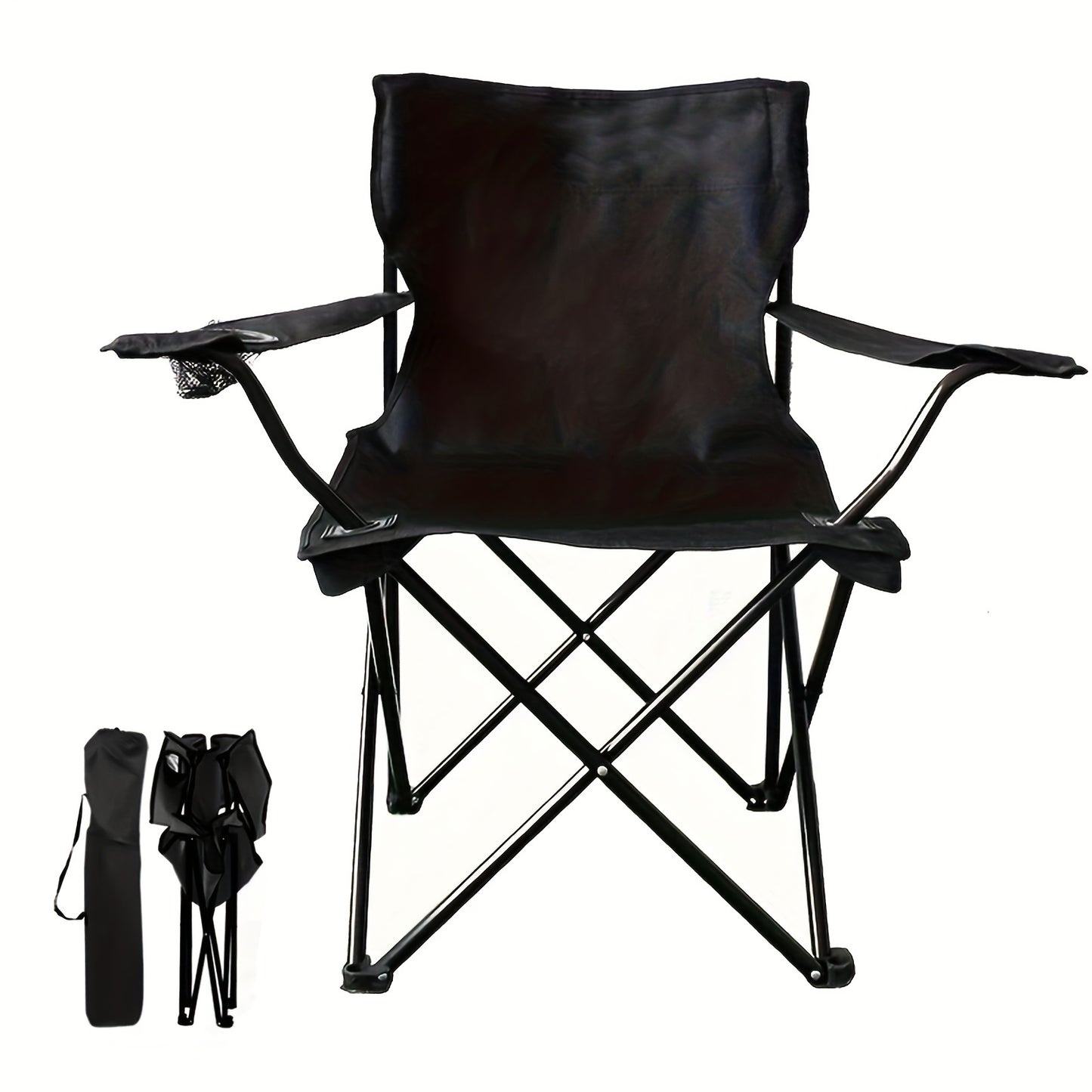 Portable picnic camping chair with carrying bag, water cup holder, and foldable design.