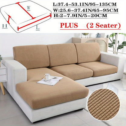 Modern Stretch Sofa Cushion Cover made of machine washable polyester and spandex fabric. Features elastic seat slipcover with no print design, dustproof protection, and elastic band closure.