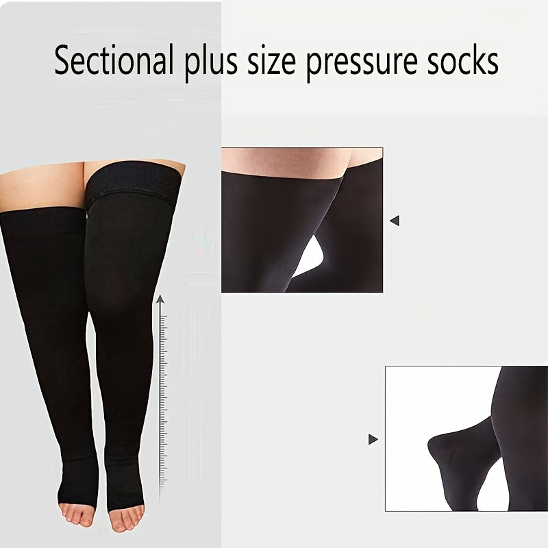 1 Pair Extra Large Graduated Thigh High Compression Stockings for Women and Men, 20-30mmHg Over-the-Knee Pressure Socks, Nylon-Spandex Blend, Solid Color, Knit Fabric, 450 g/m², Machine