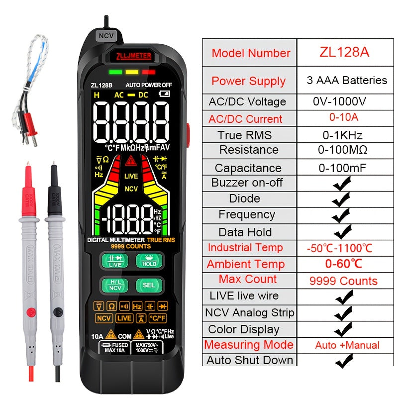 ZLLJMETER Digital Multimeter with Analog-Digital Display, USB Rechargeable Pen-Style DMM, AC/DC Current and Voltage Measurement, Capacitance & Temp Measurement, Auto Range, True RMS - with