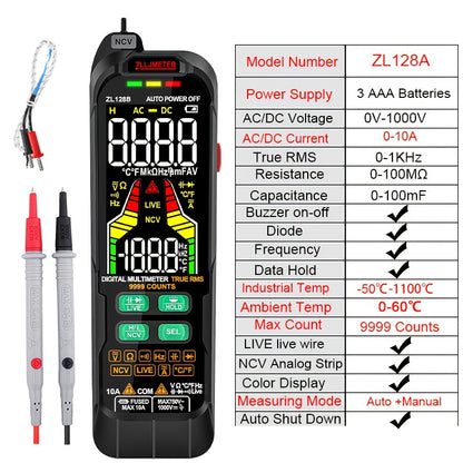 ZLLJMETER Digital Multimeter with Analog-Digital Display, USB Rechargeable Pen-Style DMM, AC/DC Current and Voltage Measurement, Capacitance & Temp Measurement, Auto Range, True RMS - with