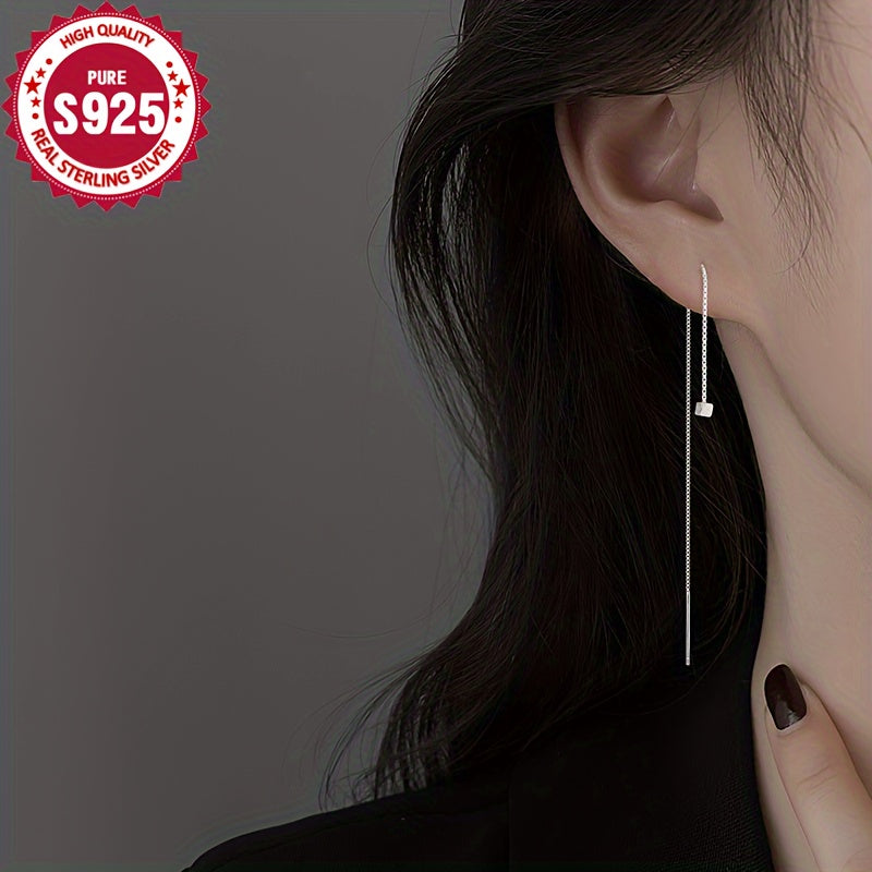 925 Sterling Silver Drop & Dangle Earrings with a Simple Pastoral Style - Featuring Long Tassel Threaders, Non-Plated Design, Lightweight and Hypoallergenic Ear Needle. These Elegant Fashion Earrings are perfect for all seasons, ideal for both sports and