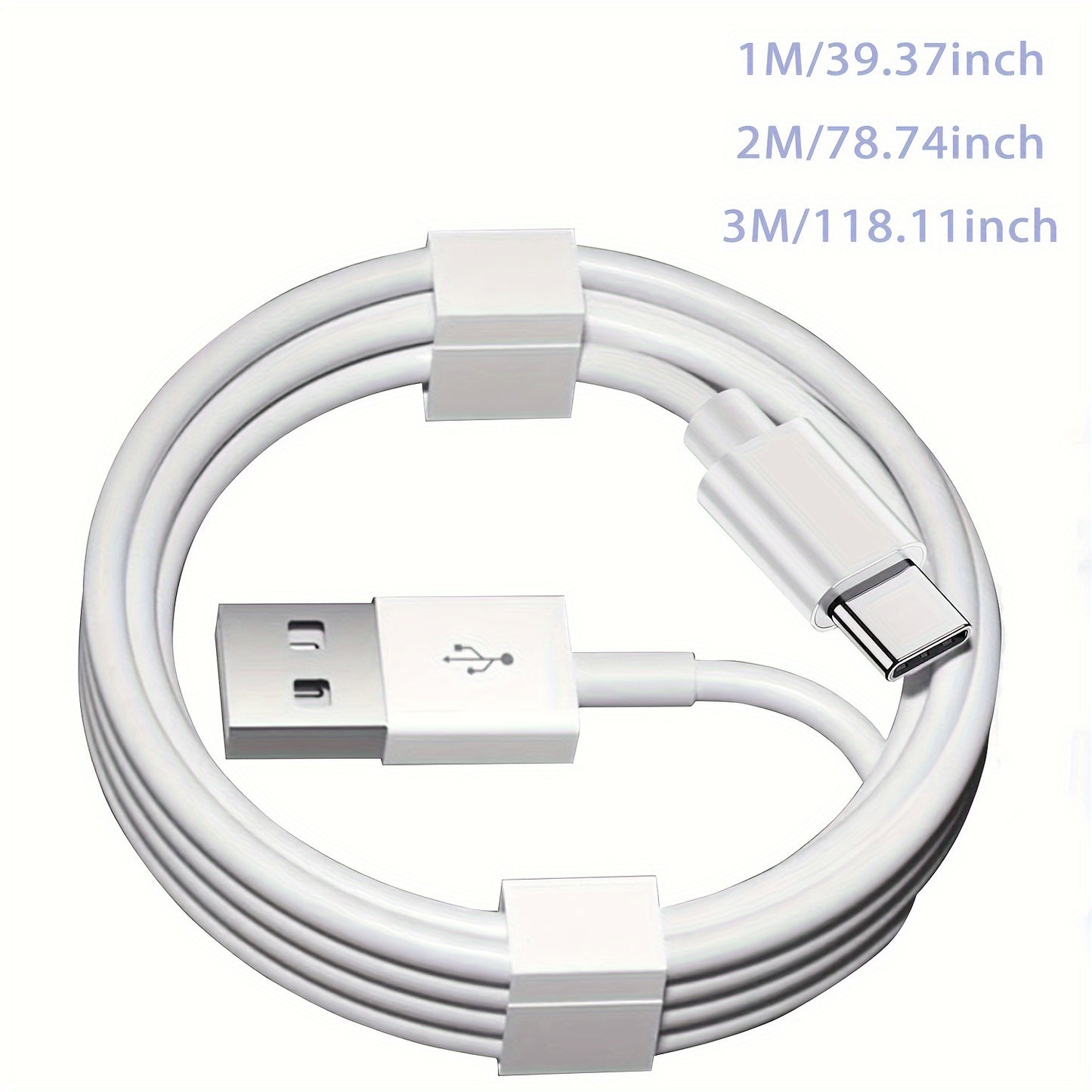 Кабель USB Type C с быстрой зарядкой 60W, доступный в длинах 91.44/182.88/304.8 см, совместим с Samsung/Galaxy/iPhone 15/15 Plus/15 Pro/15 Pro Max и другими телефонами с USB C.