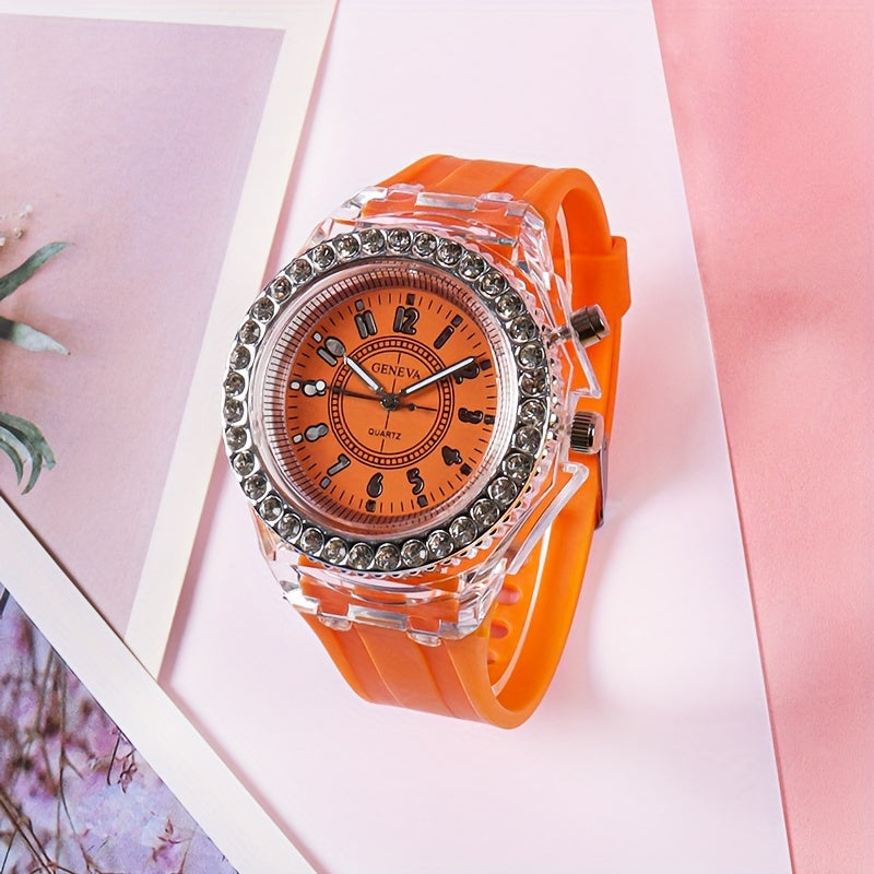 New Luminous Student Electronic Watch with Rhinestones, Candy Color - Perfect New Year Gift for Teenagers.