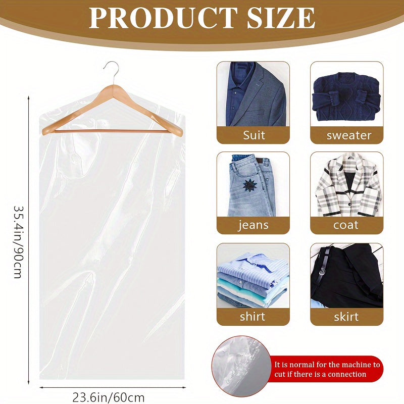 Garment Bags for Hanging Clothes, Set of 10 or 20 - Clear Plastic Storage Bags to Keep Clothes Dust-Free, Transparent Covers for Clothing, Hanging Storage Bags to Protect from Dust