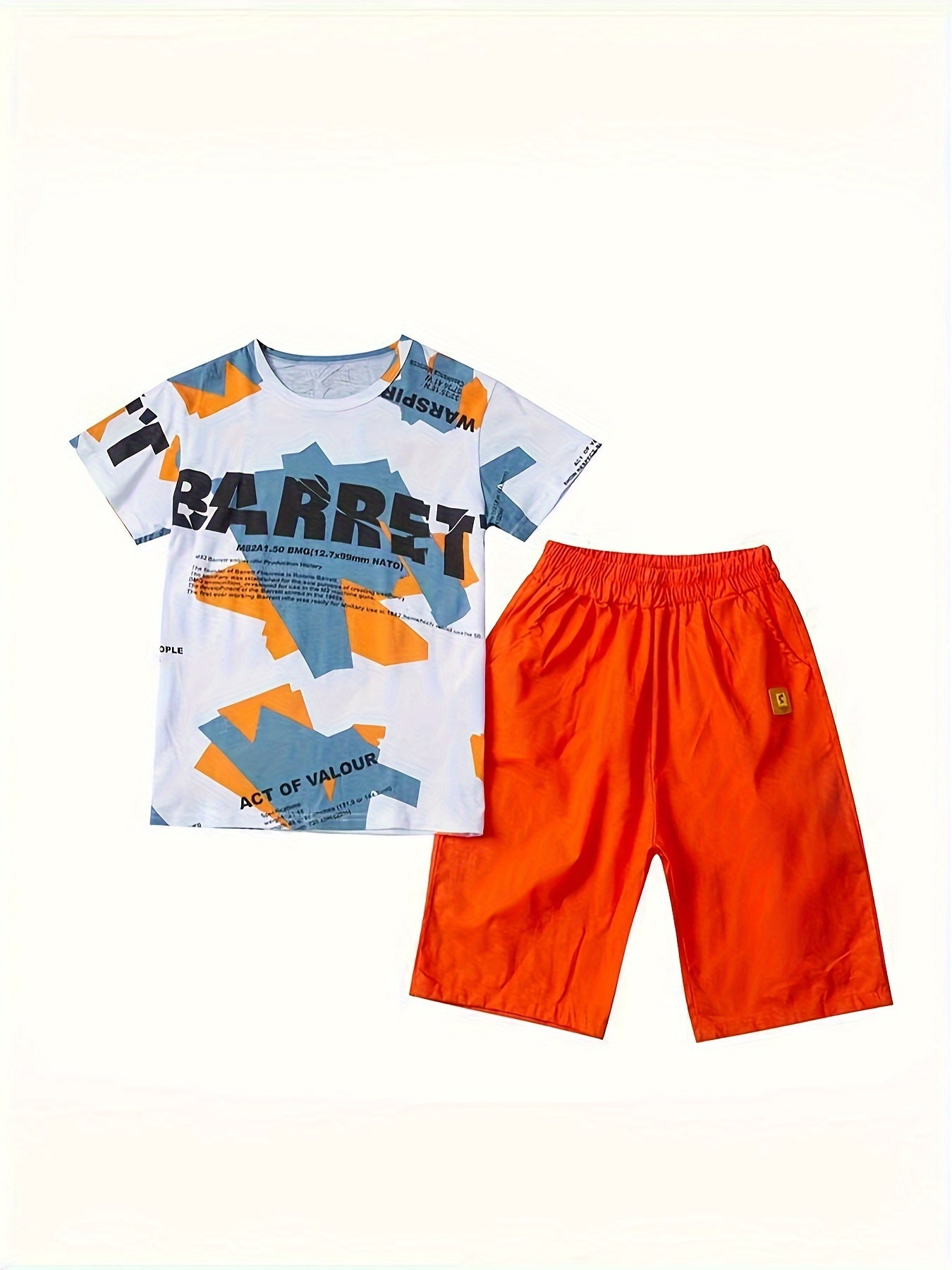 Boys' Summer Sporty Cotton Set with Letter Print - Machine Washable, Ideal for Outdoors