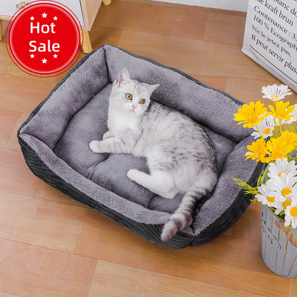 YIWANG Luxury Square Pet Bed, Polyester Fiber, Non-Slip Moisture-Proof, All-Season Warm Dog & Cat Bed for all breeds - Gray XL