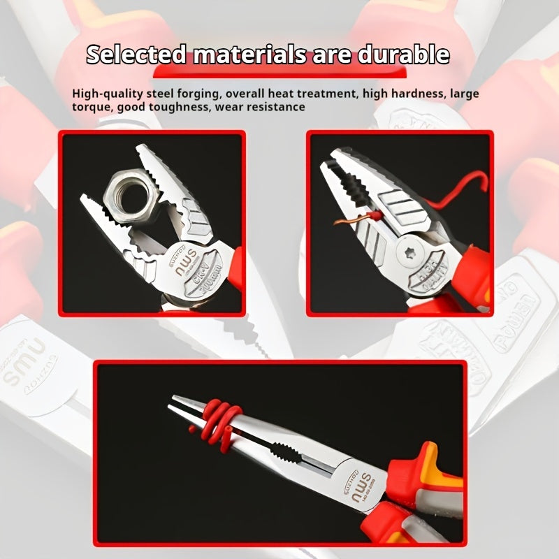 Electrician's plier with 3mm cutting capacity, non-slip grip handle, made of durable CR-V steel - wire cutters & diagonal nose plier for easy handling.