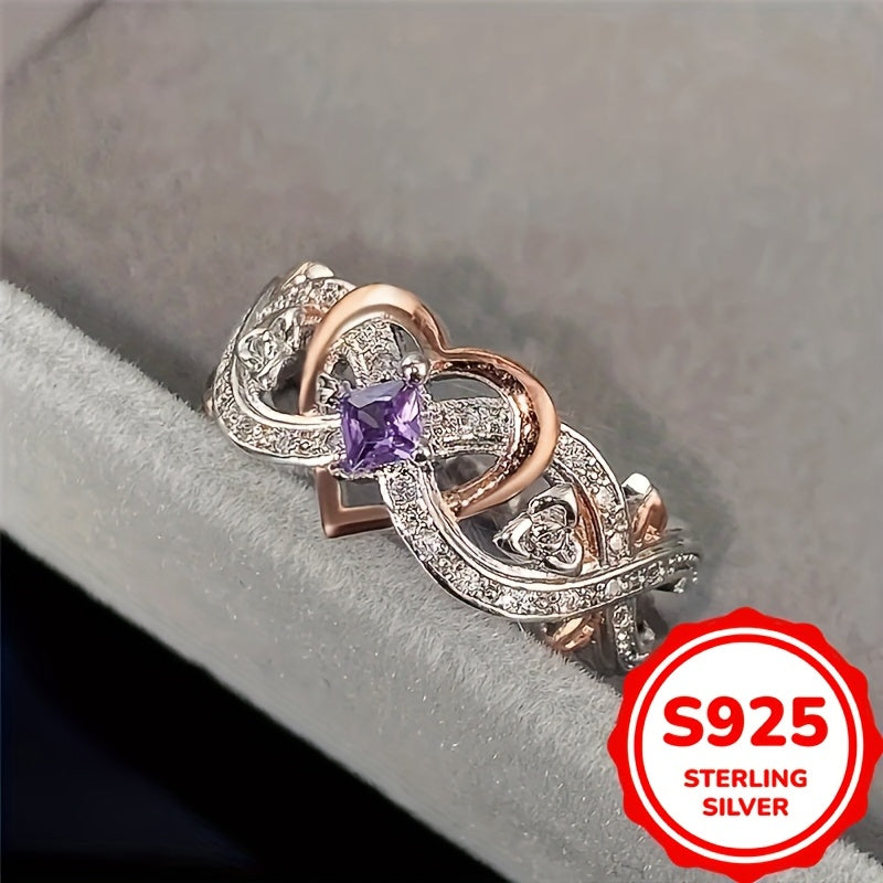 925 Sterling Silver Infinity Heart Ring with Purple Synthetic Zirconia is an elegant piece that is perfect for engagements, weddings, or just everyday wear. This versatile ring can be worn for all seasons and is suitable for any special occasion.