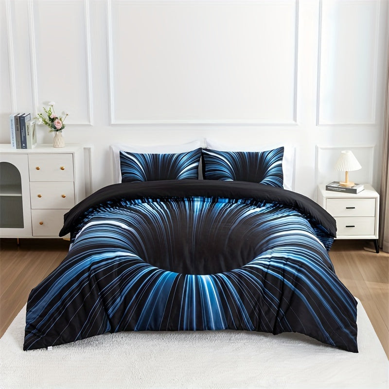 Get the 3-piece 3D Vortex Quilt Cover Set today! This set includes one quilt cover and two pillowcases (pillowcases do not include core). Featuring digital printing technology for high definition printing, this set is made from 100% polyester fiber