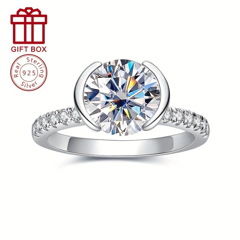 Stylish 925 Sterling Silver Moissanite Ring featuring a 9.0mm Half-Wrap Design, 3CT Total Carat Weight, and Lightweight 3.7g - Ideal for Wedding, Anniversary, or Gift Giving. A unique piece for Women's Fashion, a perfect Friend or Bridesmaid Gift option.