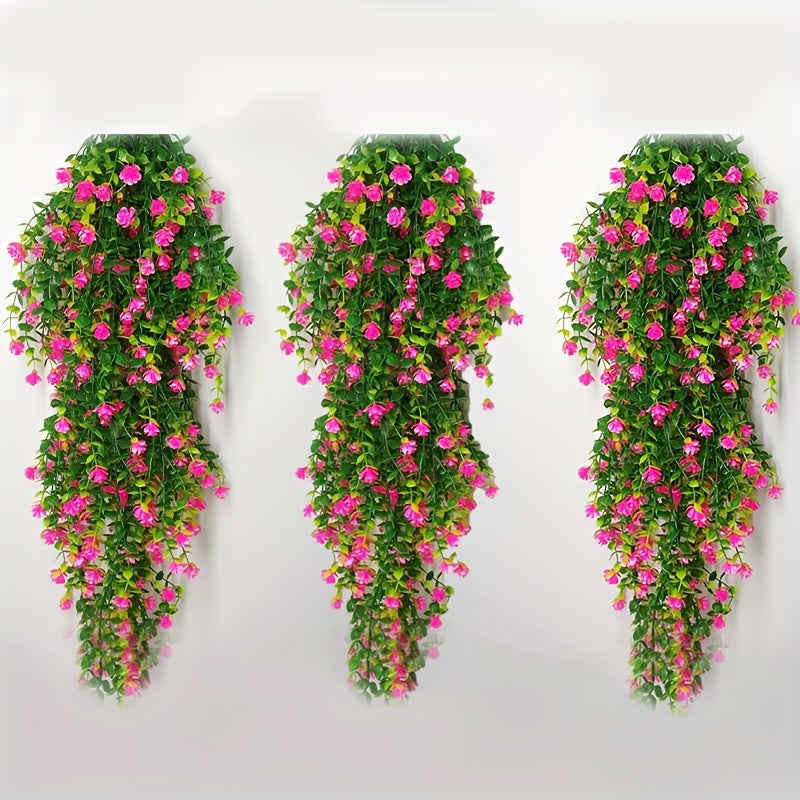 Artificial mountain camellia hanging plants, 3-pack greenery for home and outdoor decor. Perfect for Valentine's Day, St. Patrick's Day, Ramadan, and indoor wedding decoration. No container